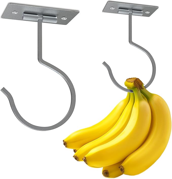 2PCS Self Adhesive Banana Hook Under Cabinet Foldable Banana Hanger Metal Under - Image 9