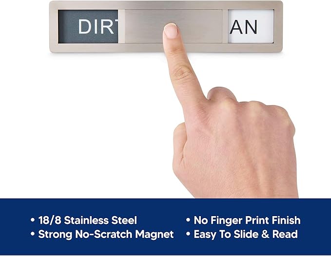 HIC Kitchen Dishwasher Clean Dirty Indicator Magnet, 18/8 Stainless Steel - Image 2