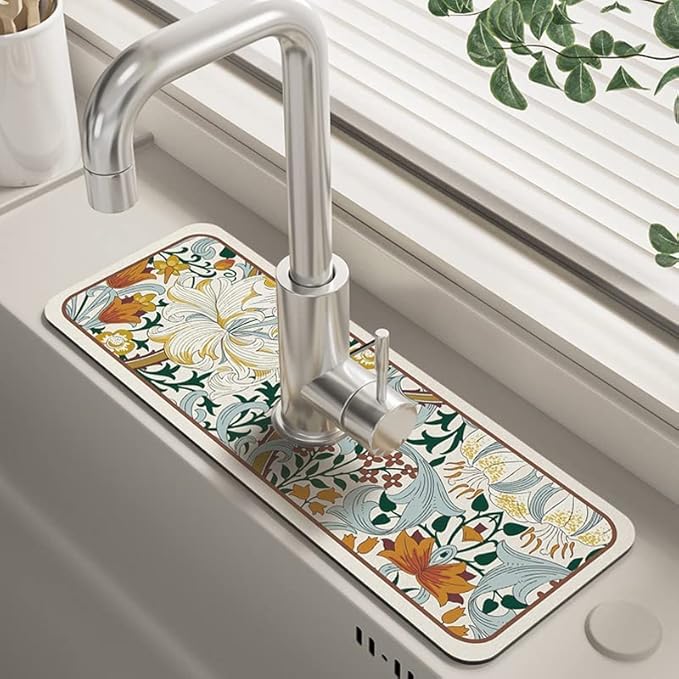 2PCS Fantasy Style Faucet Draining Mat, Faucet Draining Mat by Habysedu