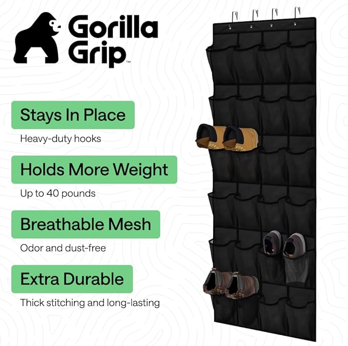 GORILLA GRIP Over the Door Shoe Organizer, 24 Extra Large Breathable Mesh - Image 2