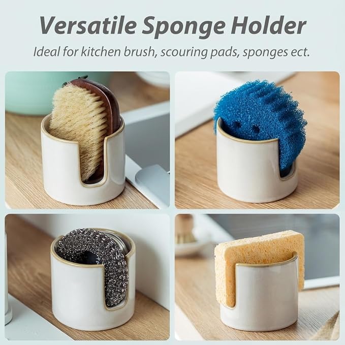 Sponge Holder for Kitchen Sink, Ceramic Dish Sponge Drying Caddy Scrubby Daddy - Image 4