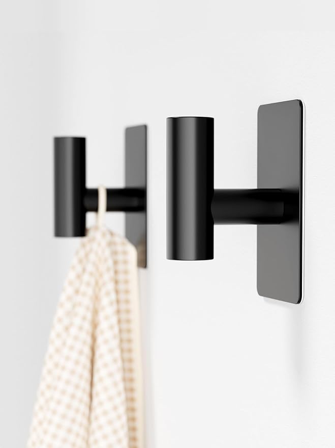 Towel Hooks for Bathrooms – 2 Pack, Matte Black Finish, T-Shaped Stainless by GWAAZXGZ