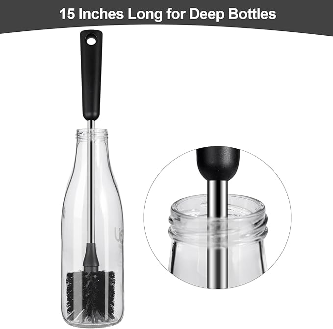 Water Bottle Brush, 15 Inches Long Stainless Steel Handle Bottle Brush Cleaner - Image 7