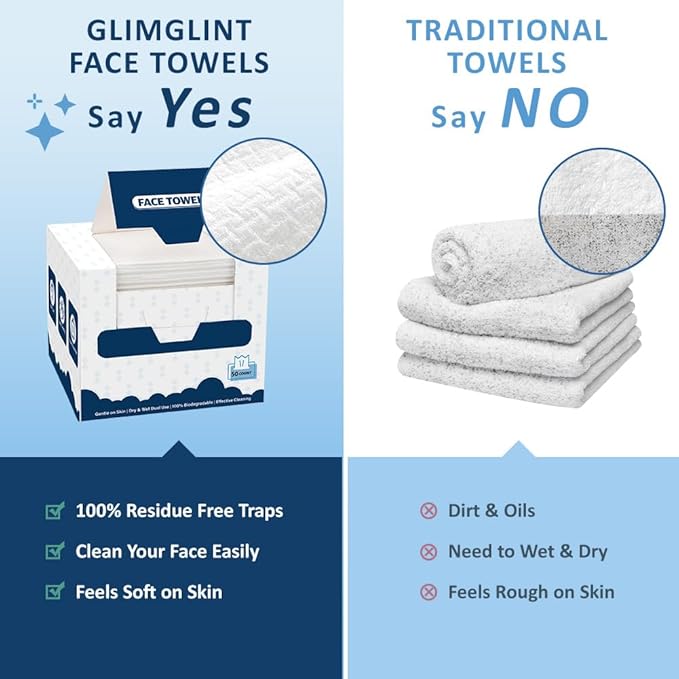 GLIMGLINT Face Towels, Biodegradable Makeup Remover Dry Wipes, Super Soft Clean - Image 4