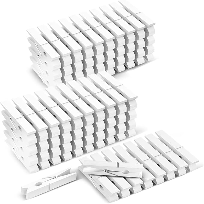 100 Pack White Clothespins 2.9 Inch, Heavy-Duty Wood Rust-Resistant Clothes Pins by DUIJINYU