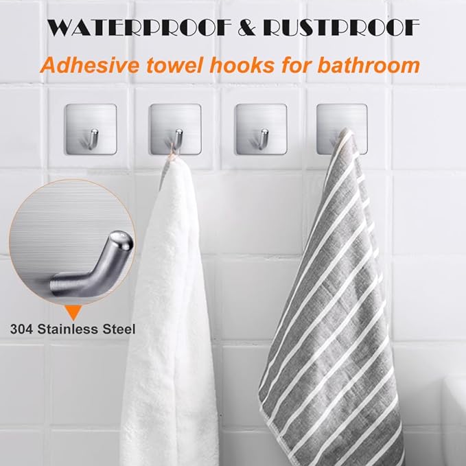 Heavy Duty Adhesive Towel Hooks Stick on Towel Hanger Wall Holder Waterproof - Image 4