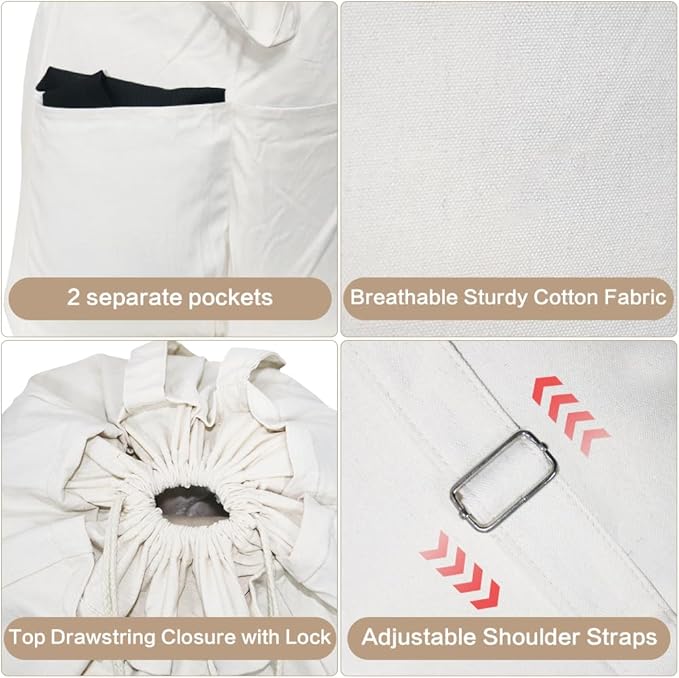 100% Breathable Cotton Canvas Laundry Backpack Bags - Image 4