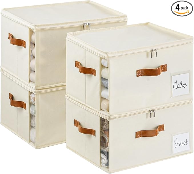4 Pack Large Storage Bins with Lids, Foldable Closet Organizer with Clear Window by Euct