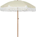 AMMSUN 7ft Patio Umbrella with Fringe Outdoor Tassel Umbrella UPF50+ Premium Steel Pole and Ribs Push Button Tilt, Light Beige by AMMSUN