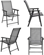 Giantex Set of 4 Folding Patio Chairs, Outdoor Portable Dining Chairs for Garden Camping Poolside Beach Deck Lawn, 4-Pack Sling Armchairs, Metal Frame, Grey - Image 8