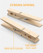 Large Clothes Pins Wooden Clothespins, 4 Inch 48 Pack Heavy Duty Outdoor Pegs - Image 3