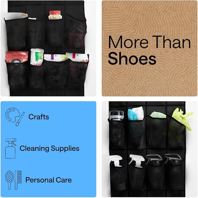 GORILLA GRIP Over the Door Shoe Organizer, 12 Large Breathable Mesh Pockets - Image 6