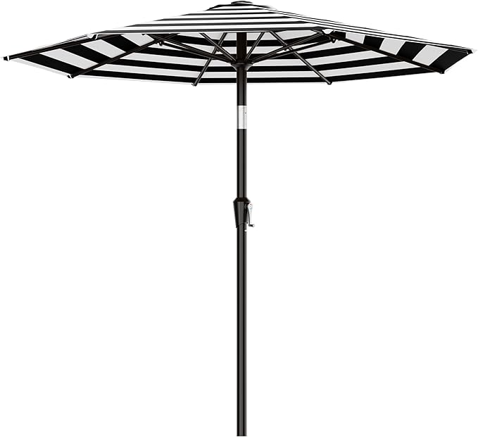 AreShark 9 FT Patio Umbrella for Outdoor, Outdoor Table Umbrella with Push Button Tilt and Crank, Outdoor Patio Umbrellas with 8 Sturdy Ribs for Market, Garden, Pool (Black & White Stripe) by Unknown