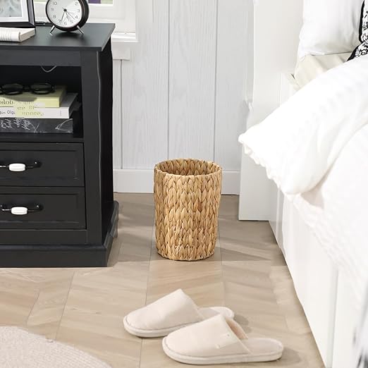 Wicker Waste Basket, Handwoven Water Hyacinth Trash Can Small Bathroom Trash - Image 7