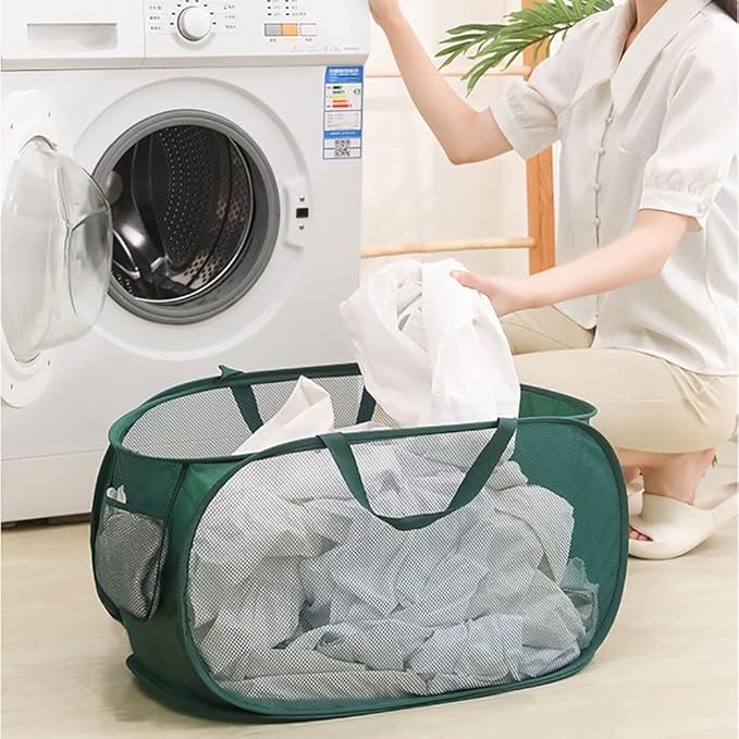 4Pcs Beige Canvas Laundry Hamper, Foldable Pop-up Mesh Basket, Large Capacity - Image 7