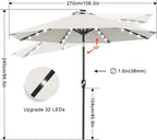 ABCCANOPY Durable Solar Led Patio Umbrellas with 32LED Lights 9FT (Light Beige) - Image 4