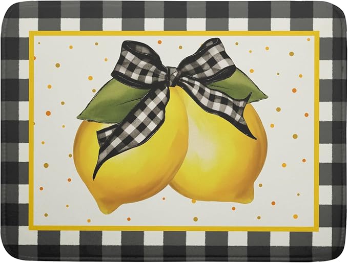 Lemon Dish Drying Mat for Kitchen Counter Spring Summer Black White buffalo by Unknown