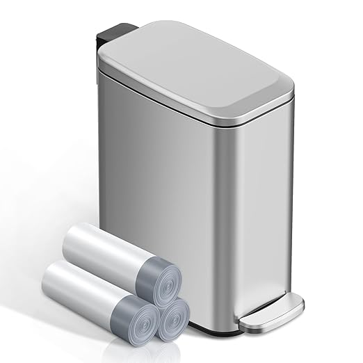 Small Bathroom Trash Can with Lid Soft Close, Step Pedal, 6L / 1.6 Gal by ksskss