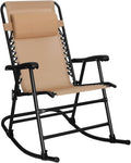 Amazon Basics Outdoor Portable Folding Rocking Chair with Headrest, Ergonomic Design, Weather-resistant Patio Reclining Lounge Chair for Porch, 33.6 x 37.4 x 26 inch, Beige by AmazonBasics
