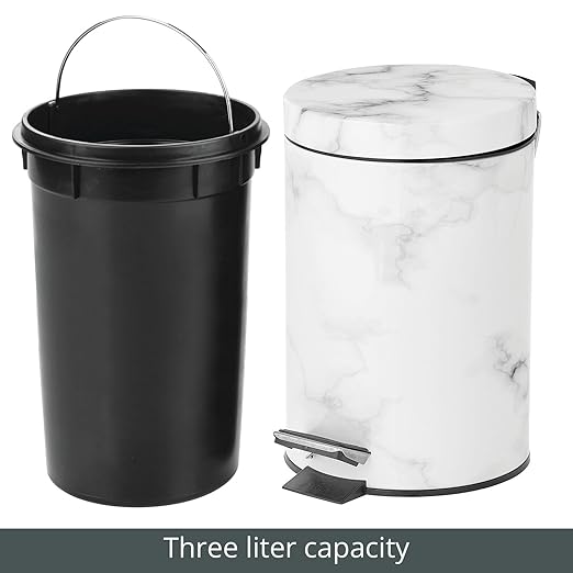 mDesign Extra Small Modern 3-Liter/.7 Gallon Round Metal Lidded Step Trash Can - Image 6