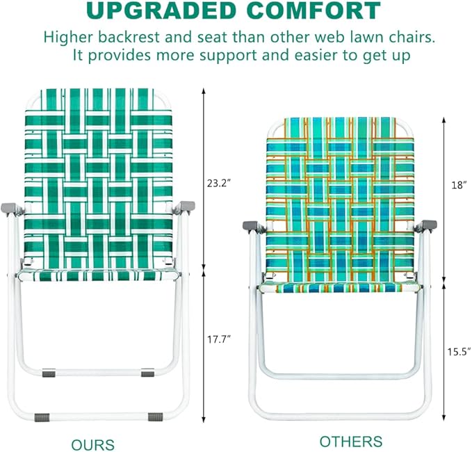 VINGLI Patio Lawn Webbed Folding Chairs1 Piece, Outdoor Beach Chair Portable Dining Chair for ir for Outdoor Yard, Garden(Green, Classic) - Image 3