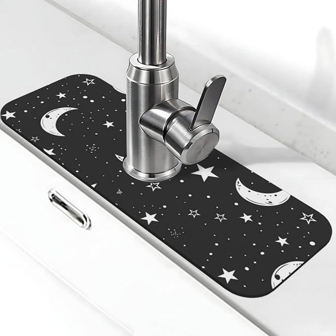 Faucet Draining Mat For Kitchen Sink, Moons Stars White Diatom Mud Absorbent by indokyeyqaz