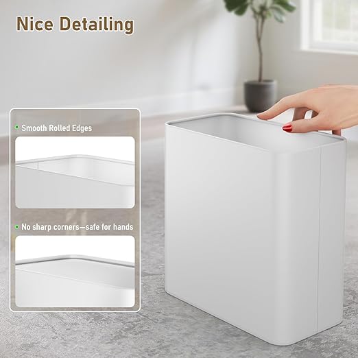 Small Bathroom Trash Can 2.4 Gallon Wastebasket Slim Metal Garbage Can - Image 4
