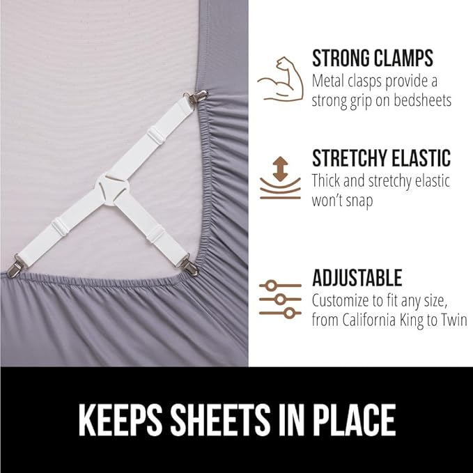 GORILLA GRIP Patent Pending Bed Sheet Holders, Adjustable Elastic Fasteners - Image 5