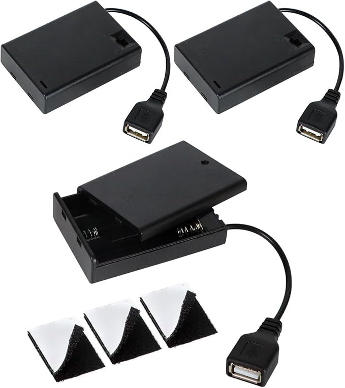 3PCS 3AA Battery Holder， USB Female Socket， 3x1.5V AA Battery Case Box Holder， by WYTUDTE