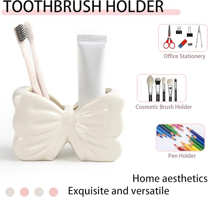 Bow Toothbrush Holder ， 2-Slot Toothbrush and Toothpaste Holder Cute Toothbrush - Image 4