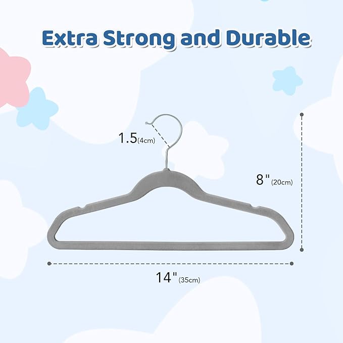Smartor Premium 14 Inch Kids Hangers 50 Pack, Non Slip, Space Saving Felt - Image 7
