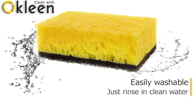 Yellow Multi Use Scrub Sponge. Made in Europe. 9 Pack, 4.3x2.8x1.4 inches. - Image 3