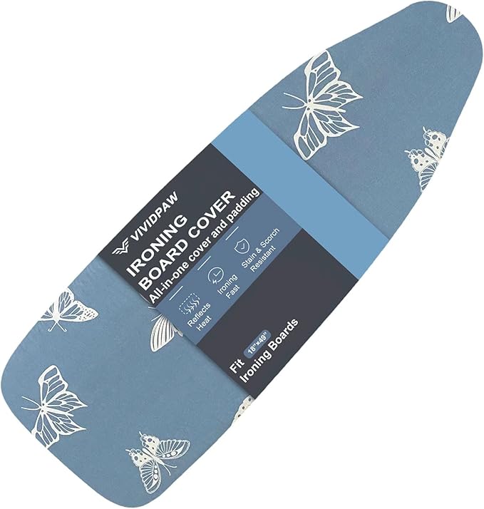 Ironing Board Cover and Pad 18x49, Extra Wide, Thick Padding, Elastic Edge by VividPaw