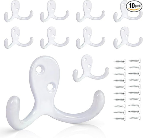 10 Pack Coat Hooks Wall Hooks for Hanging, Heavy Duty Double Prong Metal Hook by CBWLWJ