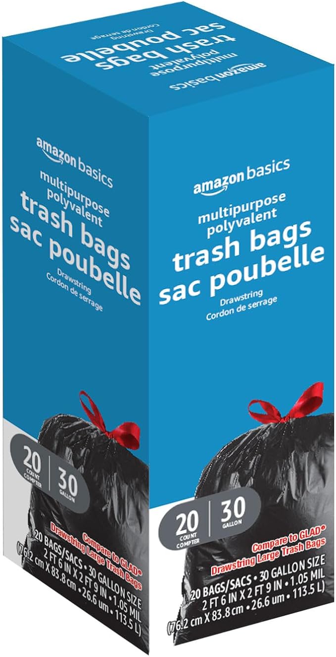 Amazon Basics Multipurpose Drawstring Trash Bags, 30 Gallon, Tear Resistant - Image 2
