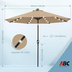 ABCCANOPY Outdoor 11FT Solar Led Patio Umbrellas with 32LED Lights (Tan) - Image 3