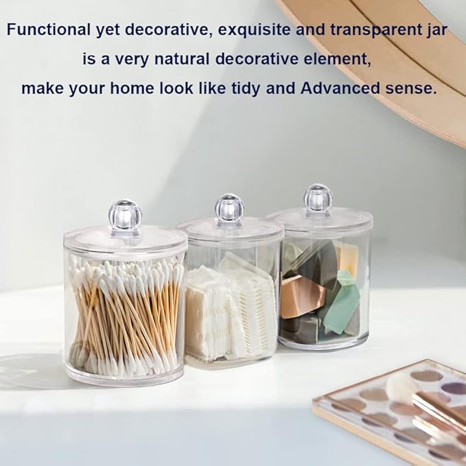 4 Pack Qtip Holder Dispenser for Cotton Ball, Round Pads, Floss - 10 oz Clear - Image 2