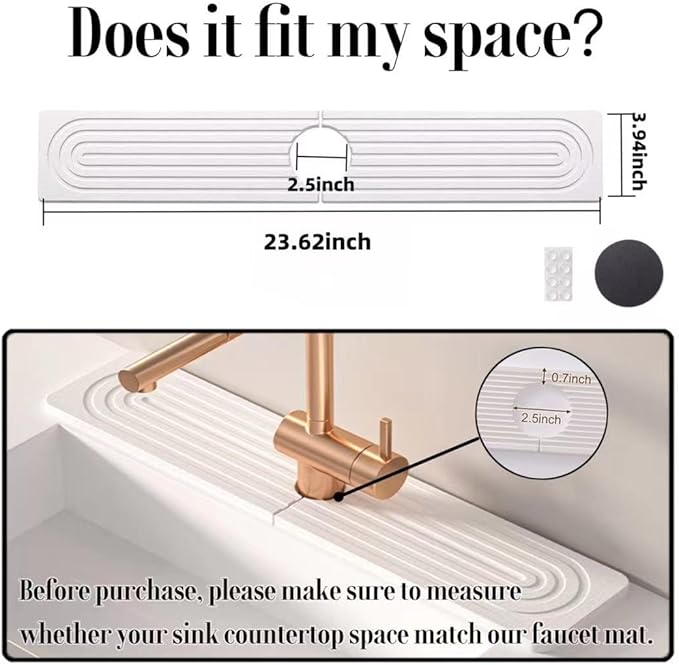 Stone Faucet Mat for Kitchen Sink, 23.6'' Long Quick Drying Absorbent Diatomite - Image 2