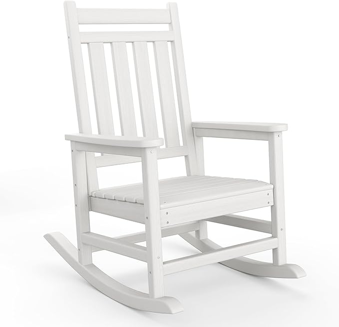 HDPE Rocking Chair Outdoor- Poly High Back Porch Rocker Chairs for Adults - All Weather Resistant Furniture for Patio Front Porch - White by Garvee