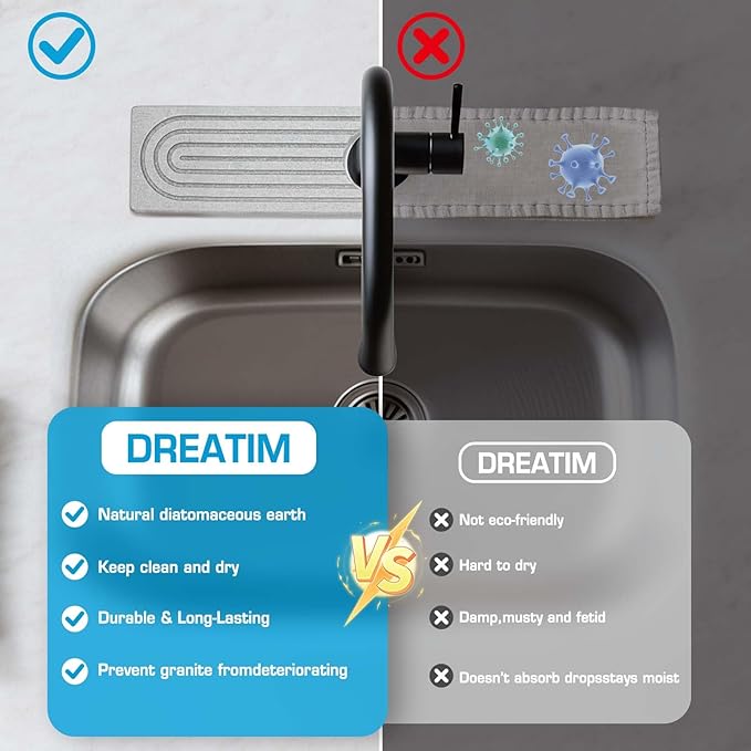 Faucet Mat for Kitchen Sink, Diatomite Quick Drying Tray, Long 23.6'' Kitchen - Image 6