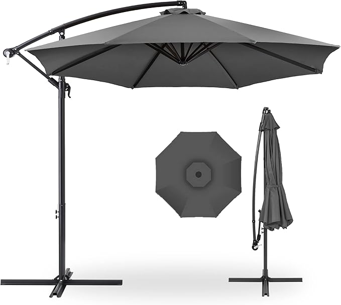 Best Choice Products 10ft Offset Hanging Market Patio Umbrella w/Easy Tilt Adjustment, Polyester Shade, 8 Ribs for Backyard, Poolside, Lawn and Garden - Gray by BestChoiceProducts