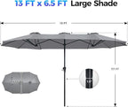 SUPERJARE 13FT Outdoor Umbrella for Patio, Double sided Pool Umbrellas with Fade Resistant Canopy, Large Table Umbrella for Deck, Market, Backyard - Gray - Image 7