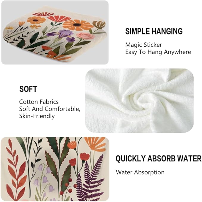 Floral Hand Towels for Bathroom, 2 Packs Decorative Boho Kitchen Towels 28.7 x - Image 3