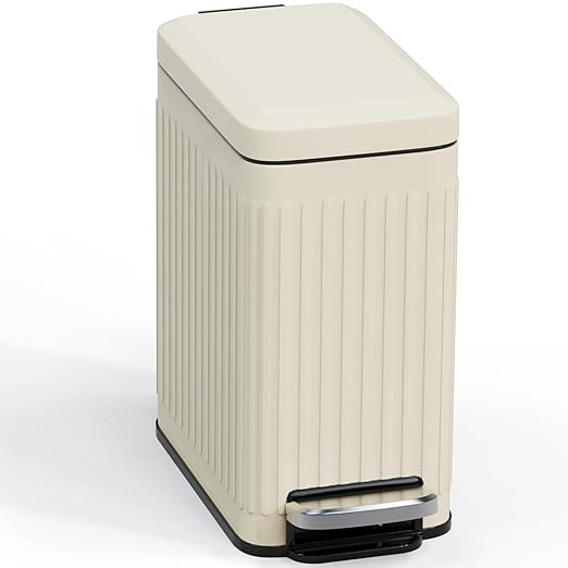 Bathroom Trash can with lid Soft Close, 6 Liter/1.6 Gallon Step Pedal Stainless by SolaceCove