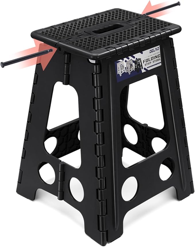 Delxo Folding Step Stool 17.5 Inch Non-Slip Foldable Stools for Kids & Adults Up to 300 LBS Kitchen Collapsible Fold Up Stepping Stool with Dotted 1 Pack Black by Delxo