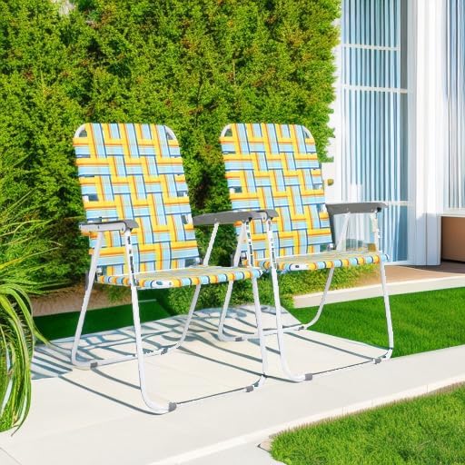 VINGLI Patio Lawn Webbed Folding Chairs Set of 4, Outdoor Beach Chair Portable Dining Chair for Outdoor Yard, Garden (Yellow, Classic) - Image 5