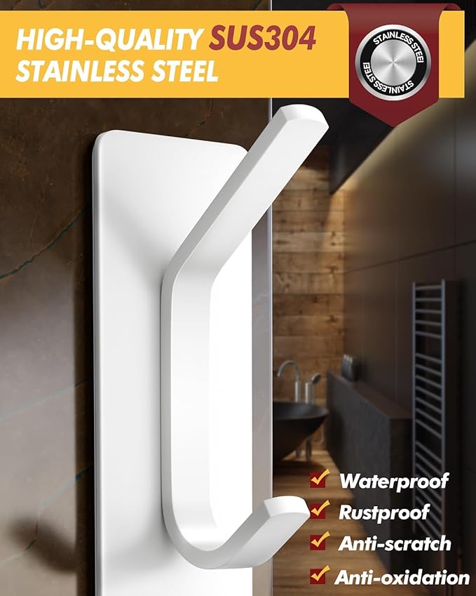 Auxmir Self Adhesive Hooks for Hanging 15lb, Stainless Steel Wall Hooks for - Image 3