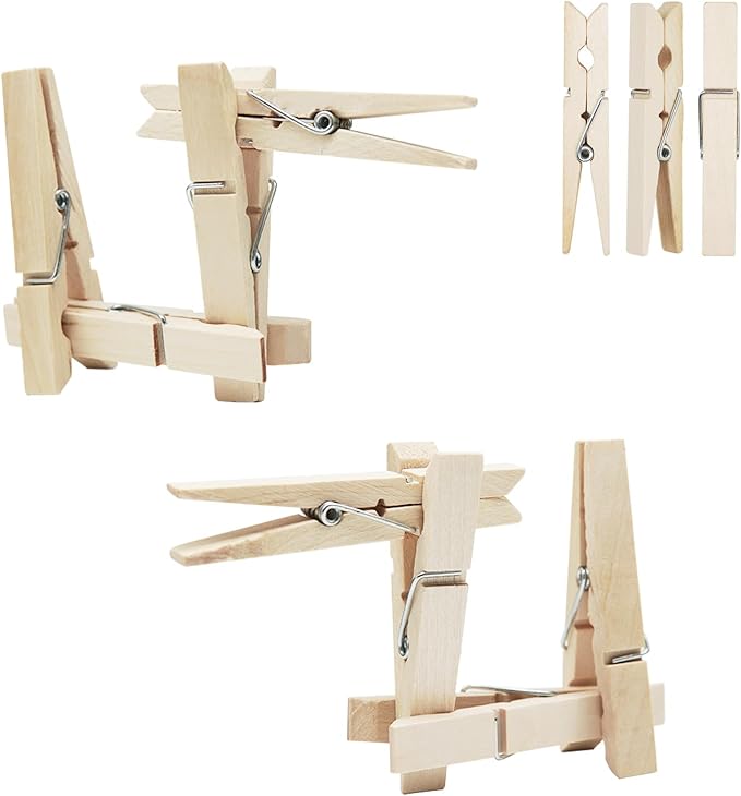 Wooden Clothes Pins, 50 Pack, 2.9 Inch, Large Natural Birchwood Rust, Moisture - Image 4