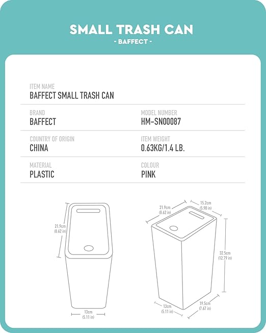 Baffect Small Trash Can with Lid Waste Basket Bathroom Garbage Can Dorm Room - Image 6