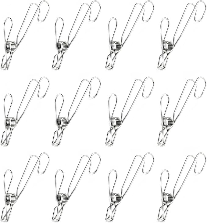 12 Pack Long Tail Clip with Hooks Clothes Pin, Cord Clothes Pins Hanging Peg by Unknown